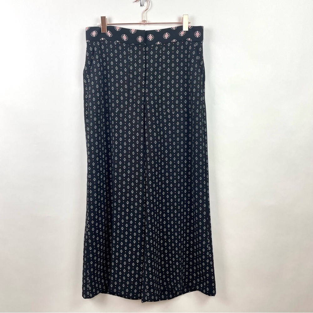 Loft Wide Leg Drapey Trousers Black Geometric Print‎ High Waist Size 2